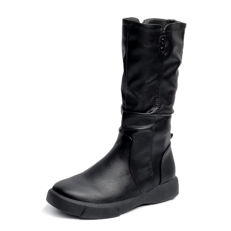 Winter Retro Flat-bottomed Big Size Foreign Trade Women Boots - Black