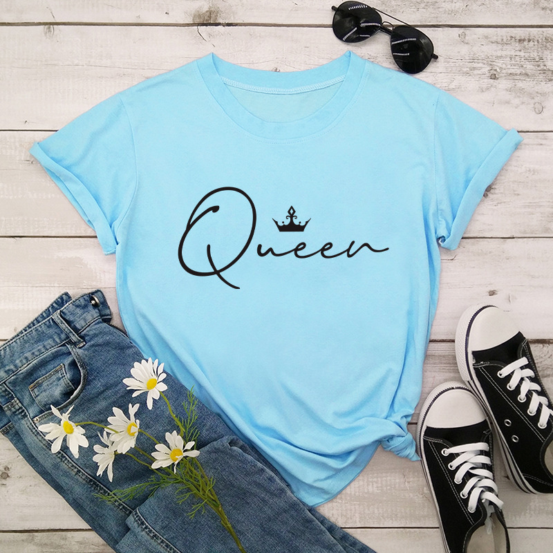 Title 7, Crown Queen Letter Print O-Neck Loose T-shirt