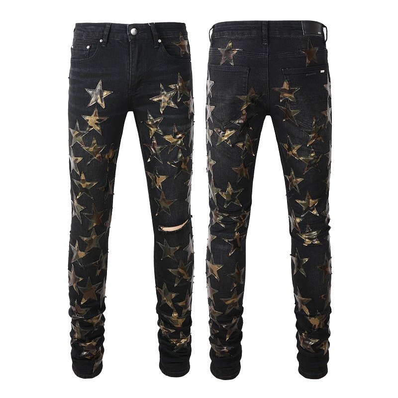 Title 5, Jeans strappati in pelle con stelle, tendenza H...