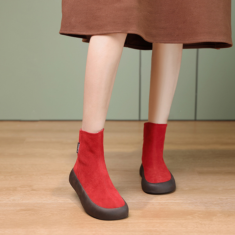 Solid Color Deep-mouth Short Sleeve Sleeved Fashion Boots