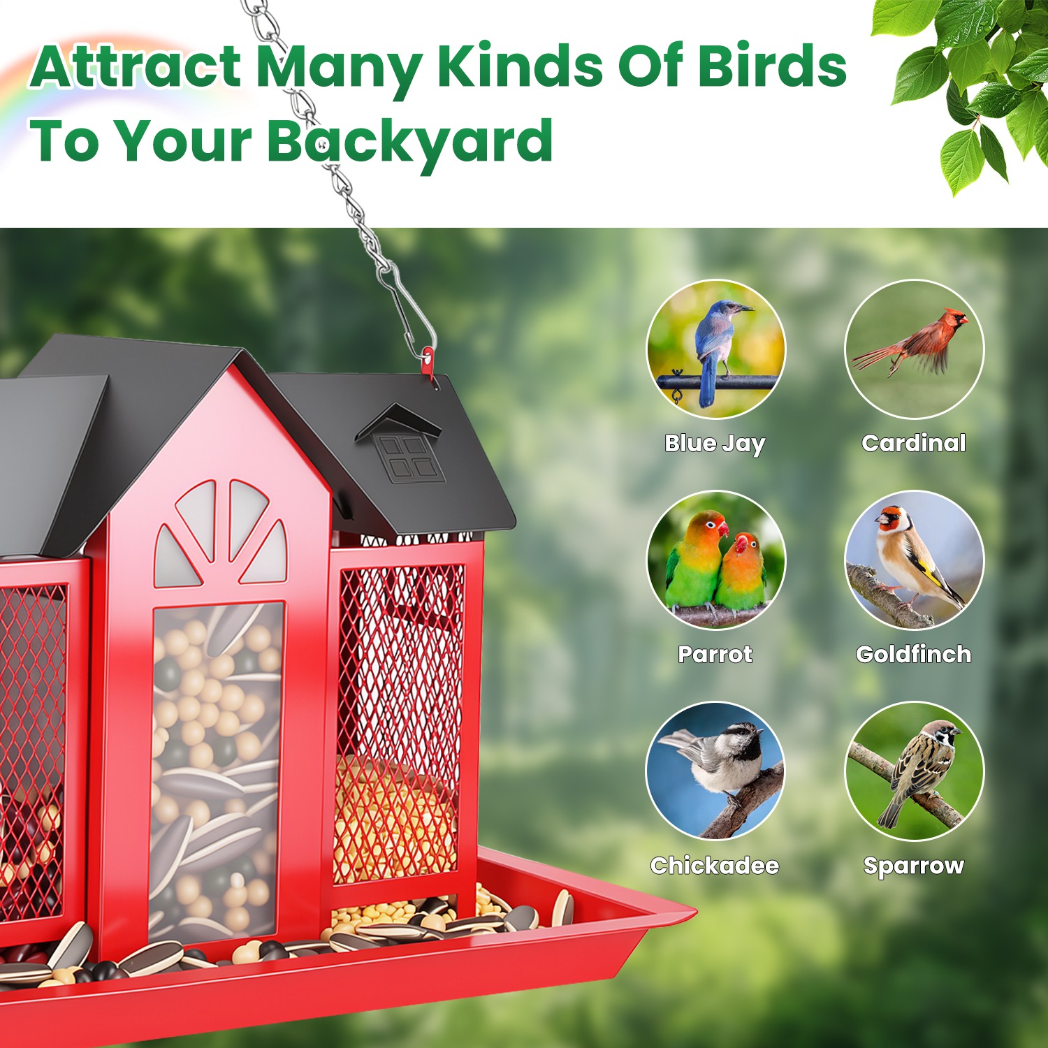 1Pc  Metal Hanging Bird Feeder House Classic Barn Bird Feeder House Iron Hanging Outdoor Feeder With Visible Window And Lift Top Lid 15.75in Hanging Length Wild Birds Garden Yard — foto 10