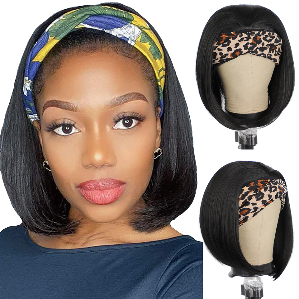 Short Ice Silk Hair Band Heat Resistant Headband Wig Black - Shop at LoveMi