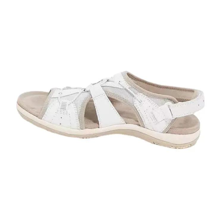 Women's New Roman Wedge Sandals Round Toe Velcro - White