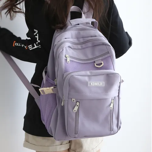 High School Students All Match Large Capacity Multi Layer Backpack - Purple