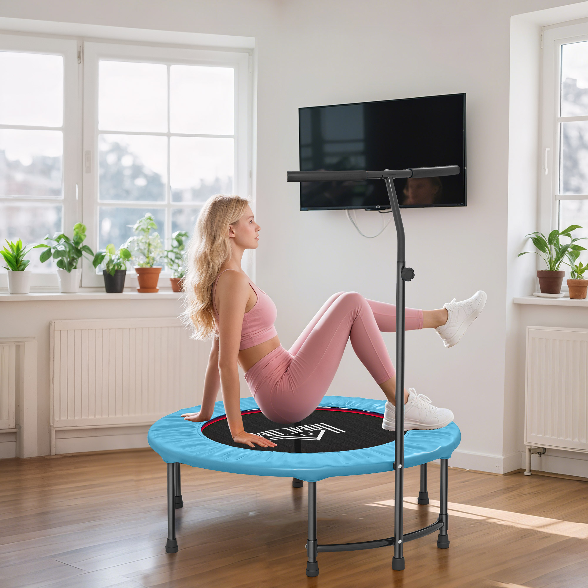 40 Inch Fitness Trampoline With Adjustable Handle, Rebound Mini Indoor Sports