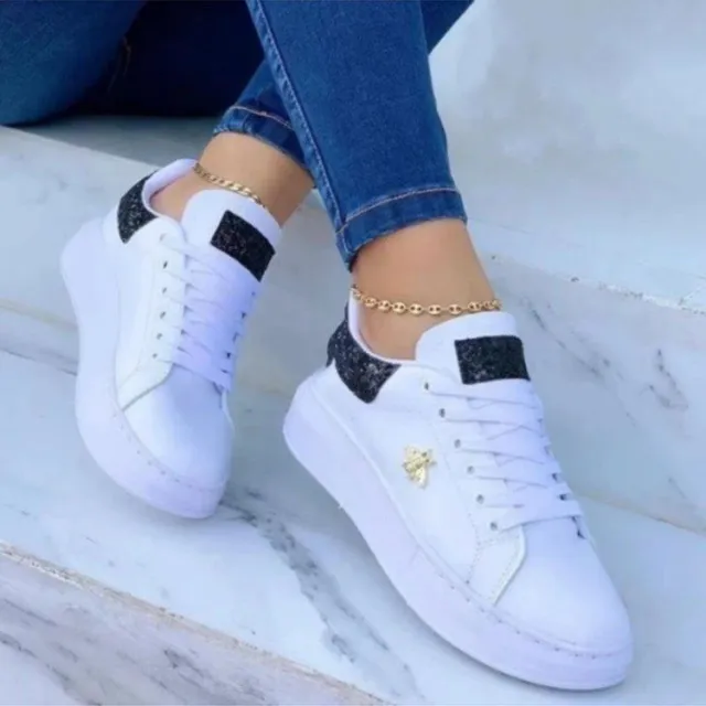 Platform Sneakers Lace up White Low top Casual Shoes Black - Shop at LoveMi