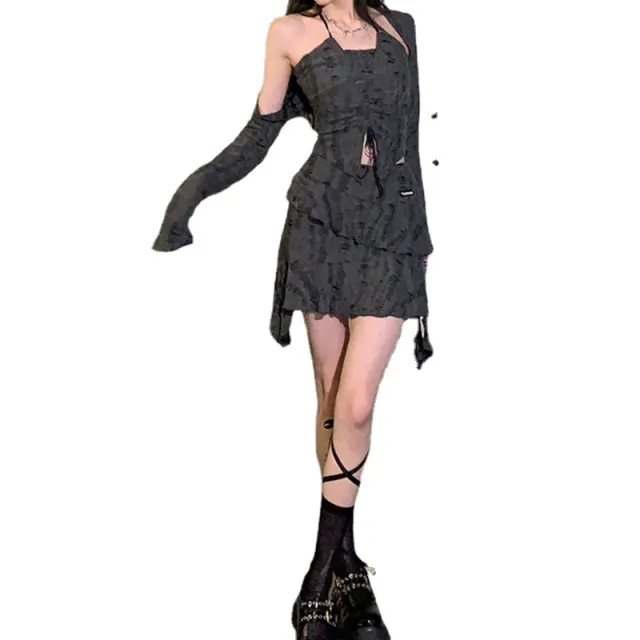 Fashion Cardigan Halterneck Vest Suit Three Piece Set M - Shop at LoveMi