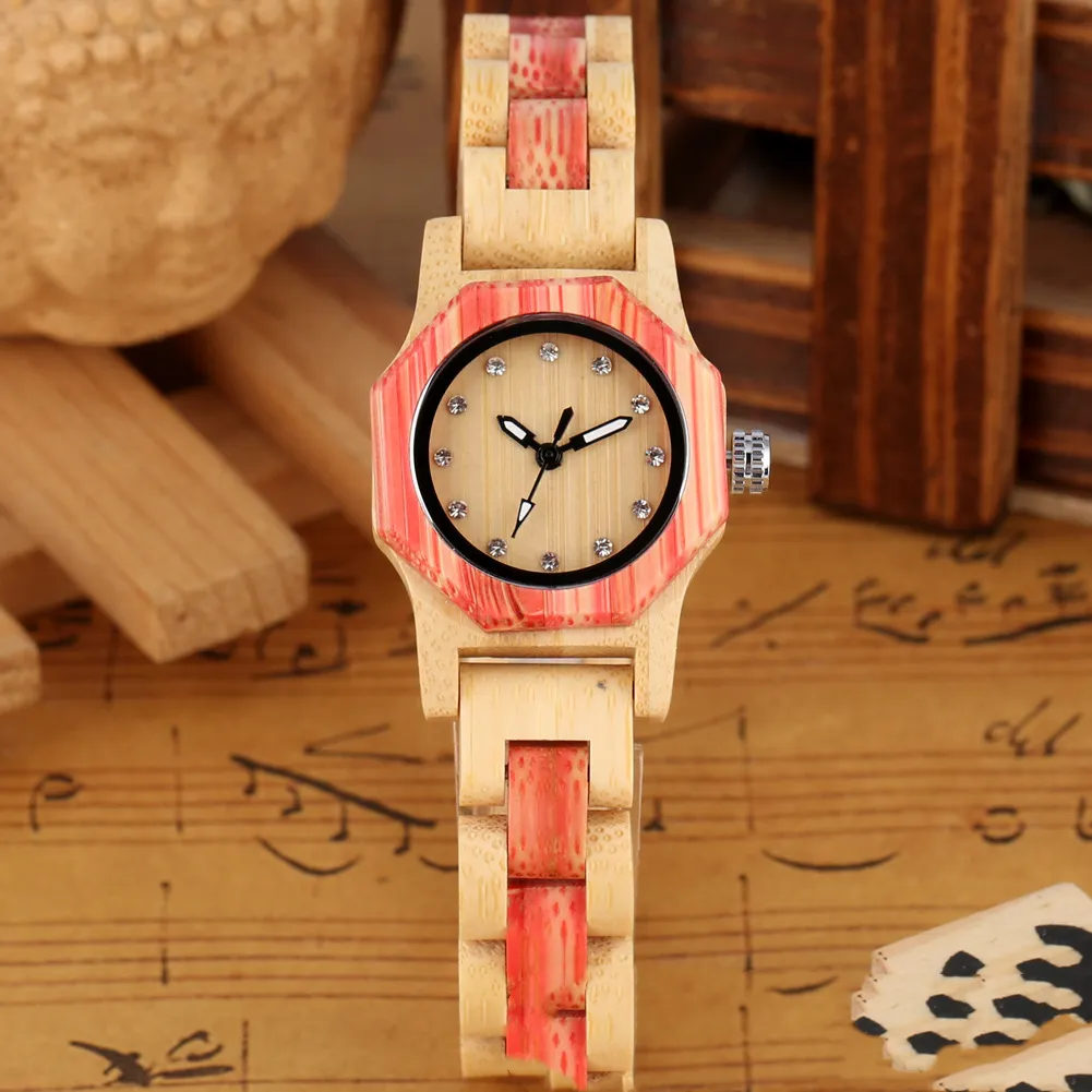 Bracelet Buckle Octagon Face Diamond Ladies Wooden