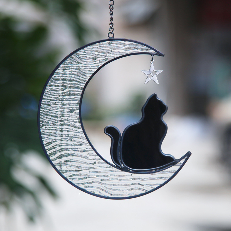 Title 2, Colorful Glass Pet Cat Dog Moon Pendant Crystal...