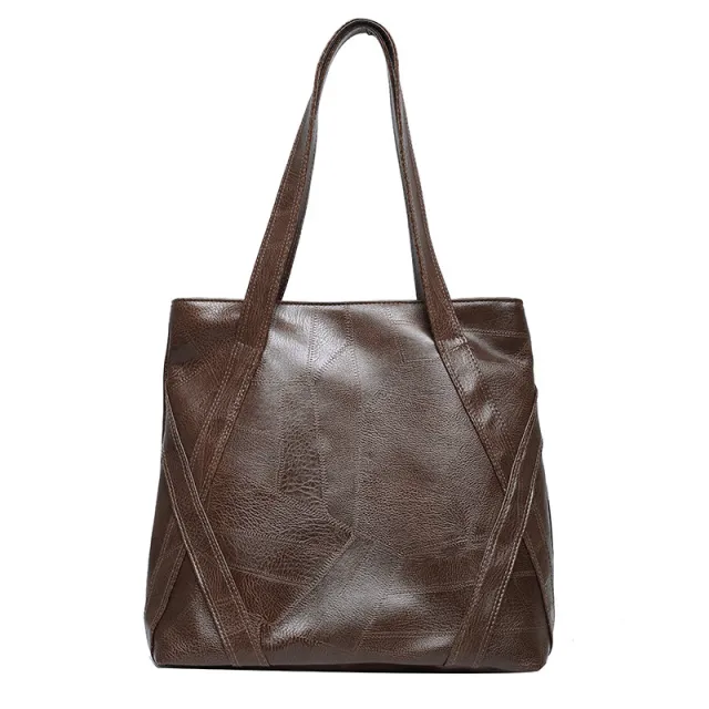 Retro Tote Bag Fashion PU Stitching Shoulder Bag Coffee - Shop at LoveMi