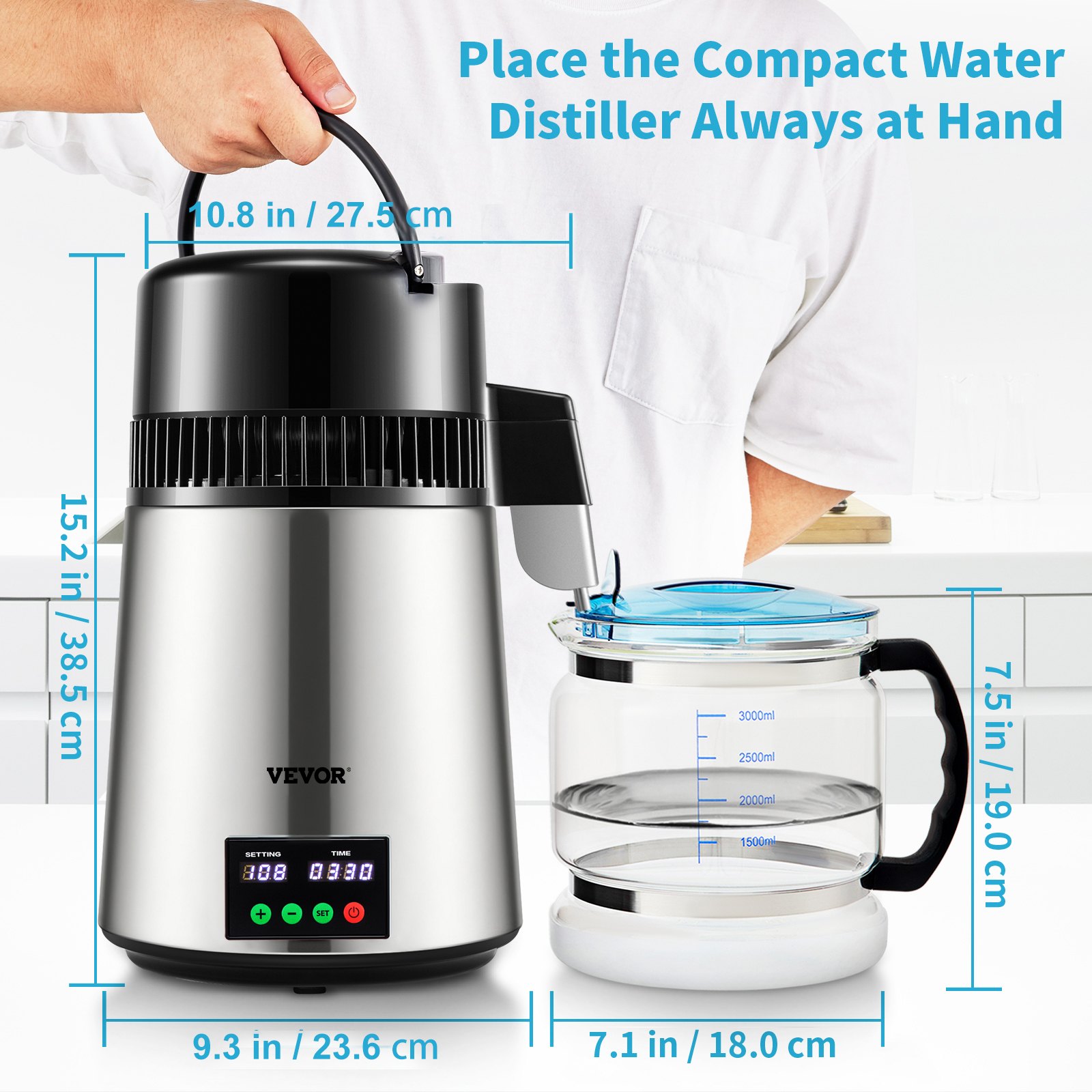 1.1 Gal Water Distiller, 0.3 Gal H, 750W Distilled Water Maker Machine 0-99H Timing Set Temp Display, 304… image 10