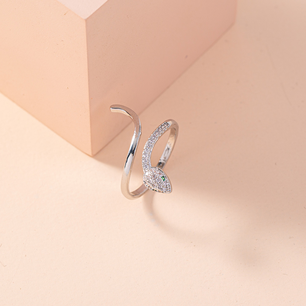 New product simple opening adjustable micro-inlaid zircon green eyes snake ring jewelry ring accessories female