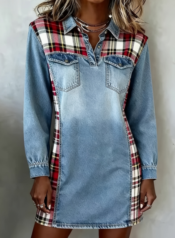 Retro-style Collared Women's Long-sleeved Midi Shirt Dress