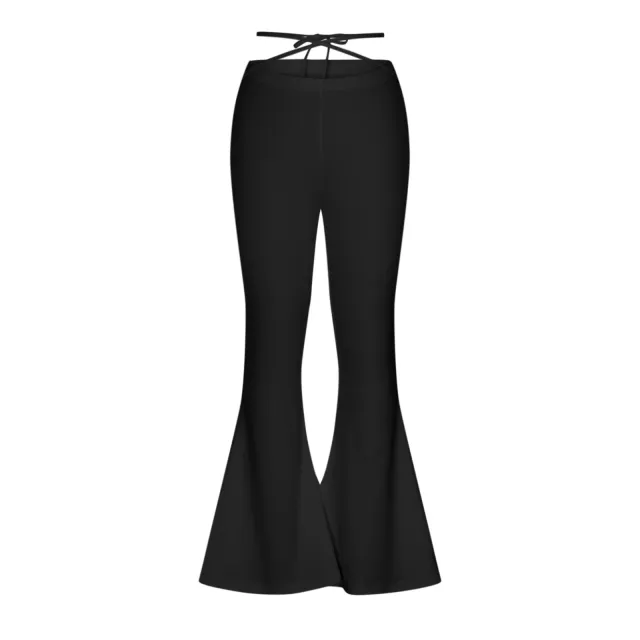 Women's V Shaped Waist Cropped Navel Cross Strap Solid Color Flared Casual Pants Black - Shop at LoveMi