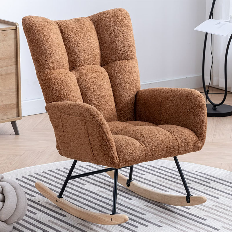 Rocking Chair With Pocket, Soft Teddy Fabric Rocking Chair For Nursery, Comfy Wingback Golider Rocking Chair With Safe Solid Wood Base For Living Room Bedroom Balcony Cannot Be Sold On Temu