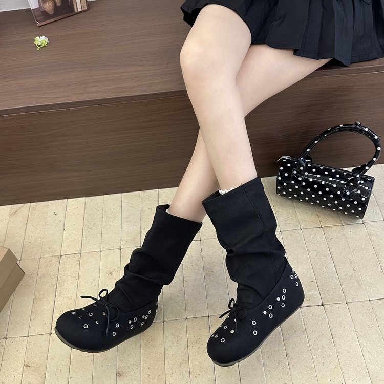 Faux Leather Mid Calf Boots