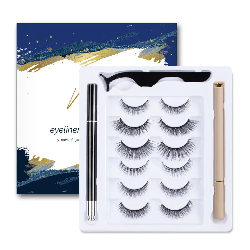 Natural Eyeliner Black Transparent Self-adhesive False Eyelashes - 6Pair Set