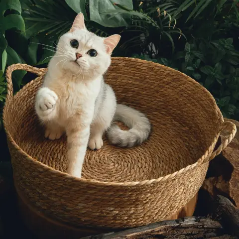 All-in-one Cattail Mat with Rattan Cat Litter