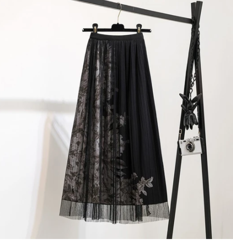 Title 1, High waist bloemen mesh rok