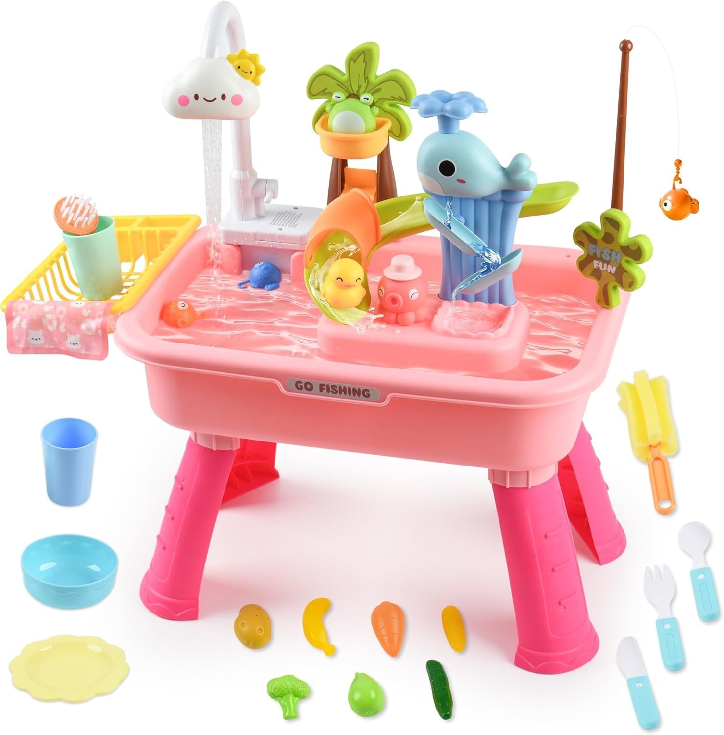 Upgraded Toddler Sand Water Table Toy Kids Fishing Fun Kitchen Play Sink UK — image 4