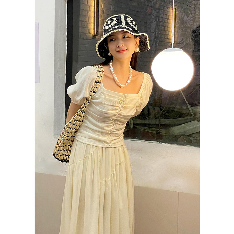 Square Neck Thin Waist Shirt Early Spring High-end Short Chic Top