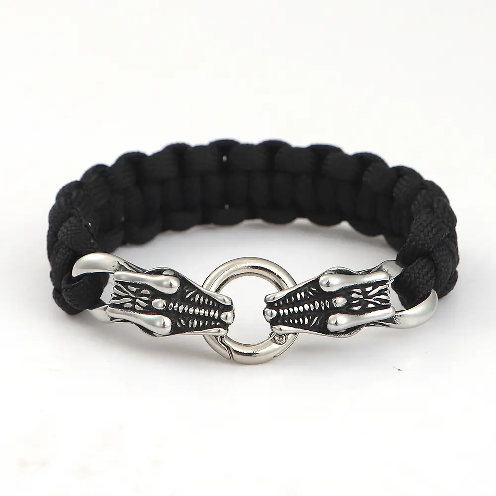 Men's Stainless Steel Faucet Outdoor Paracord Braided Bracelet