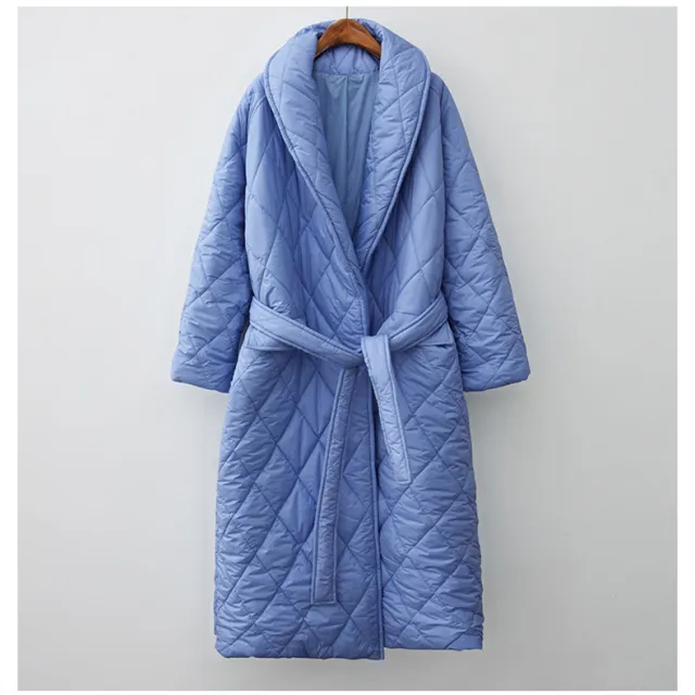 Women's Fashionable All matching Cotton padded Jacket Thin Over The Knee Coat Dark Blue - Shop at LoveMi