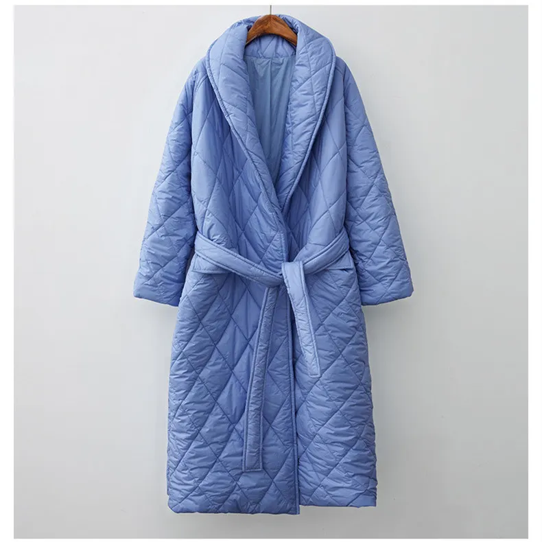 Women's Fashionable All-matching Cotton-padded Jacket Thin Over The Knee Coat - Dark Blue