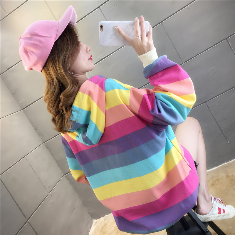 Title 6, Rainbow stripes loose hood Sweater