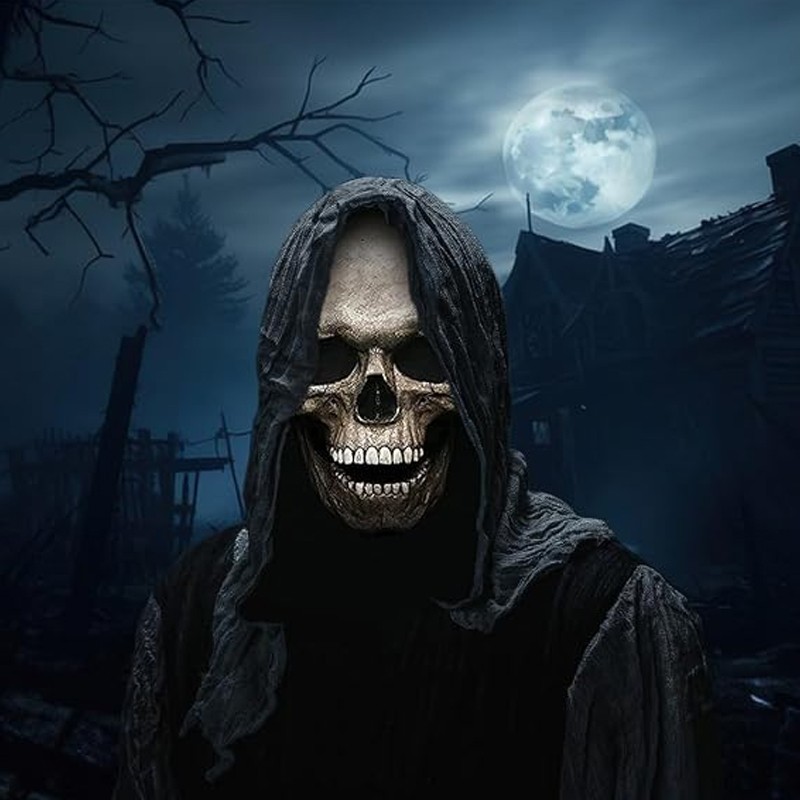 Full Head Skull Mask Helmet W& Movable Jaw Halloween Party Prop Latex Headgear — image 9