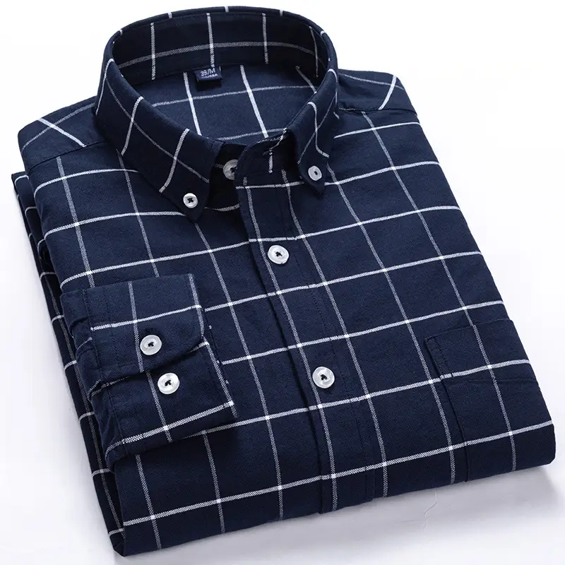Men's All-match Cotton Plaid Long-sleeved Shirt