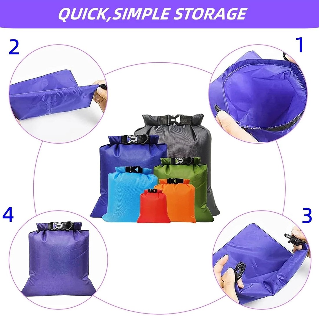 6Piece Waterproof Dry Bag Set Lightweight Rolltop Sacks For Kayaking Camping — image 6