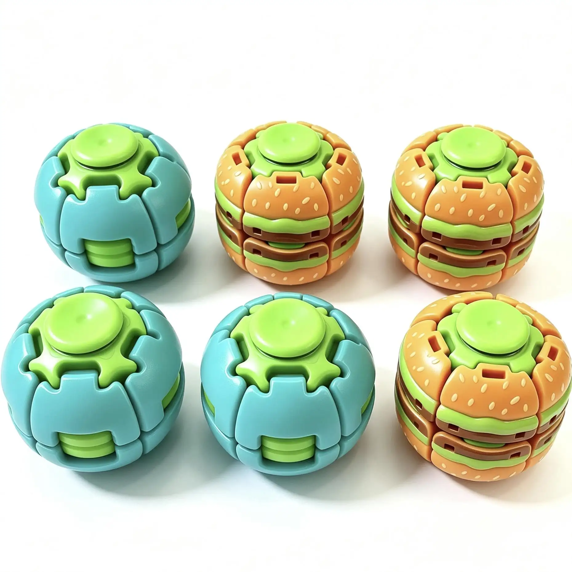 Burger Push-Spinner Multi-Pack, Press-to-Spin Fidget Toy, Novelty
