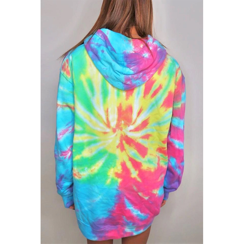 European And American Pullover Tie-dye Print Gradient Color Long-sleeved Hooded Sweater