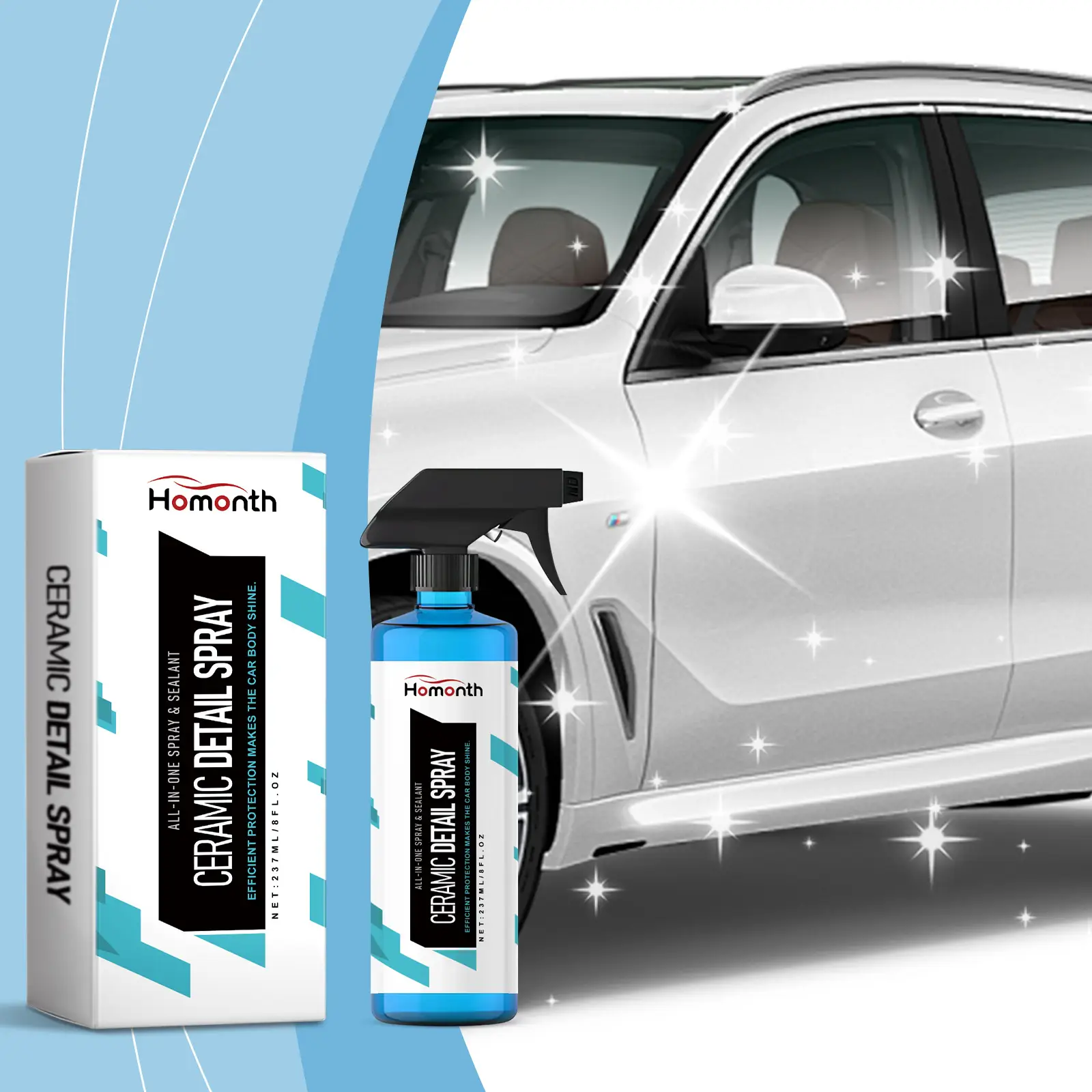 Homonth Car Ceramic Detail Spray - Car Paint Maintenance, Stain Removal, Waterproof, Transparent Coating Protection Spray