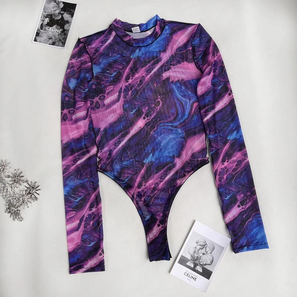 Tie-dye Underwear Jumpsuit Tight Outer Wear - Purple
