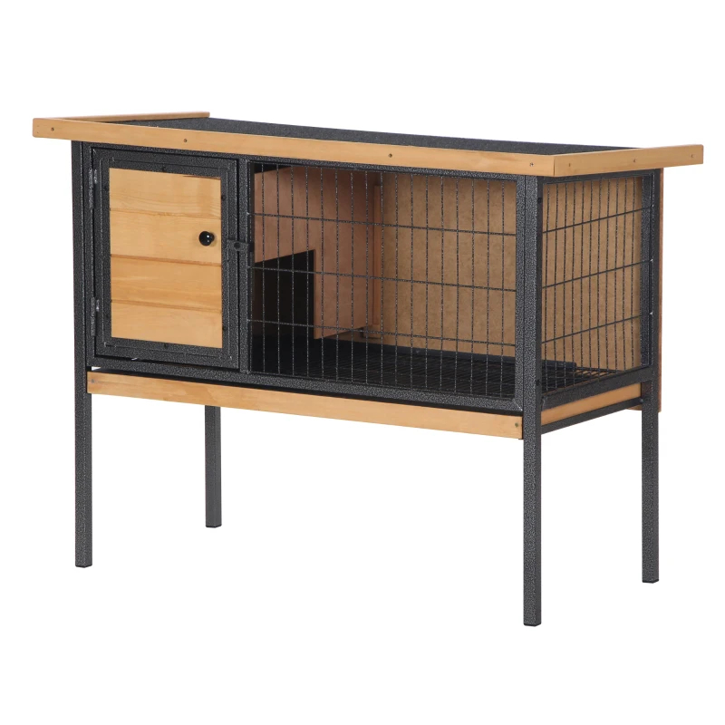 PawHut Rabbit Hutch Elevated Bunny Cage Small Animal Habitat With Metal Frame, No Leak Tray, Metal Wire Pan, Openable Water-Resistant Asphalt Roof For Rabbits, Chickens, Ducks, IndoorOutdoor Natural — image 1