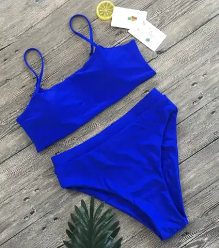 Bikini Set with High Waisted Bottoms and Spaghetti Strap Top