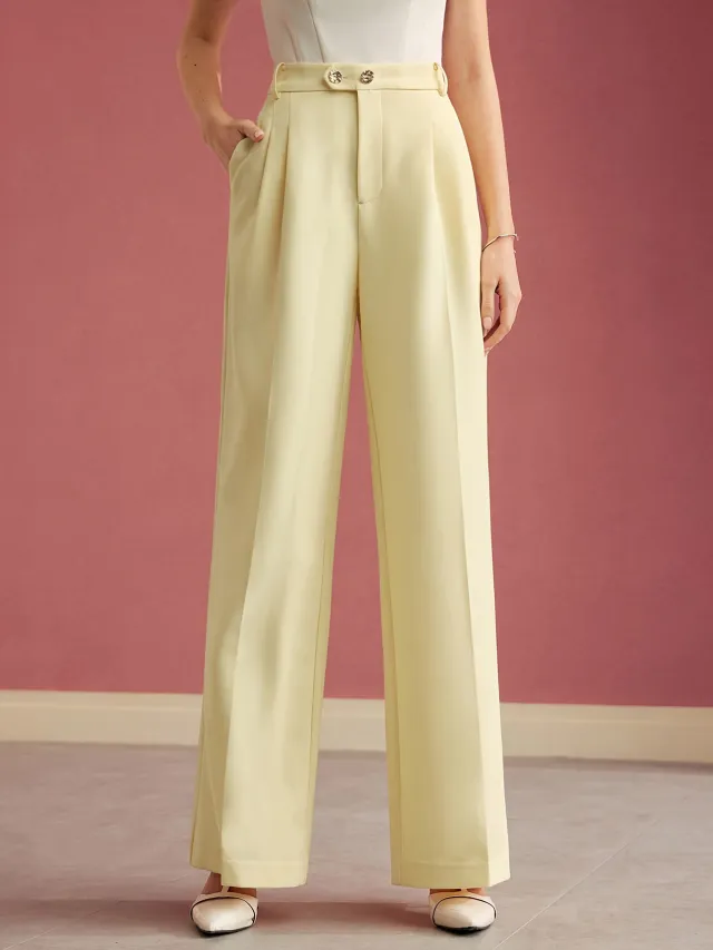 Elegant High waisted Wide leg Pants Yellow - Shop at LoveMi