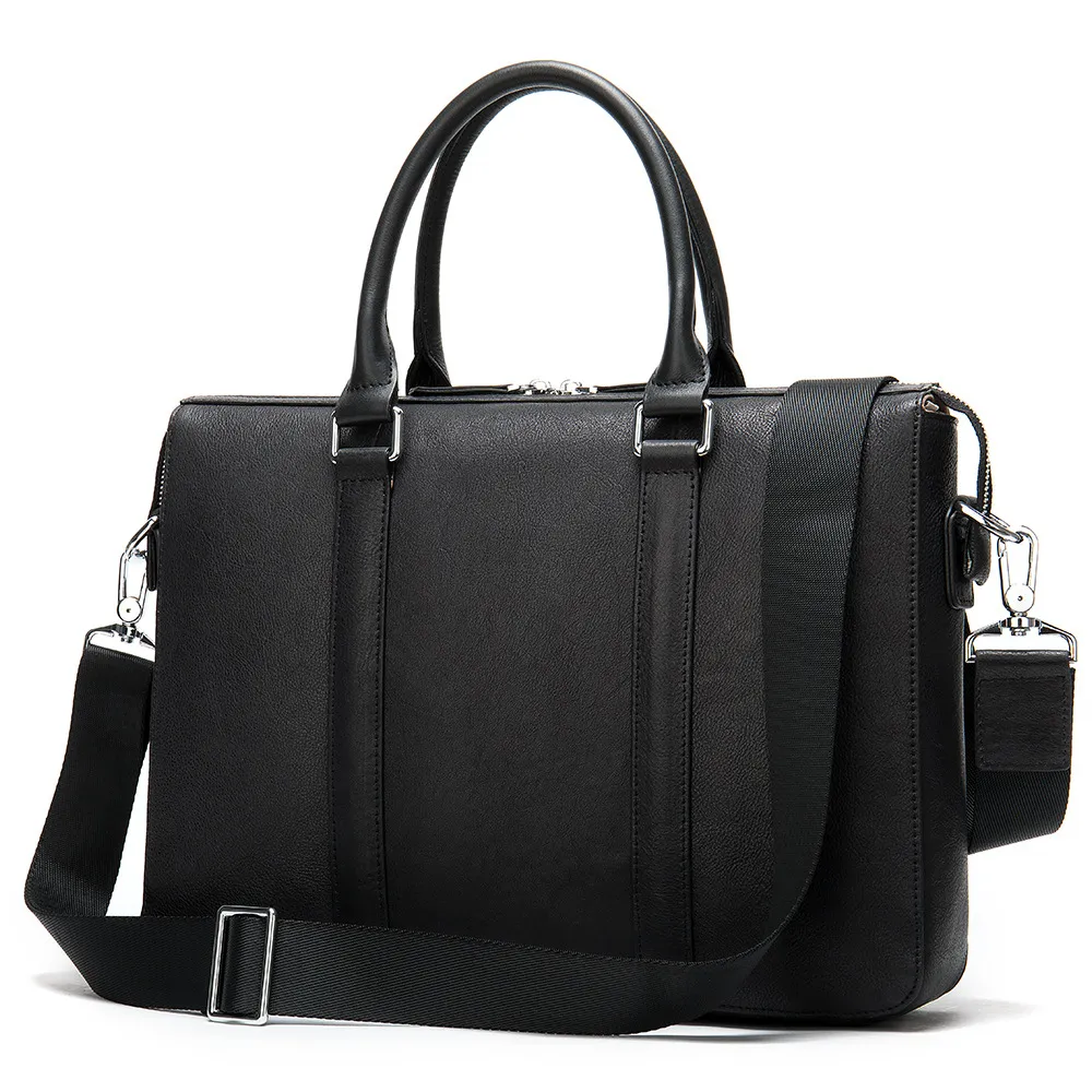 Men's Simple Solid Color Leather Briefcase - Black