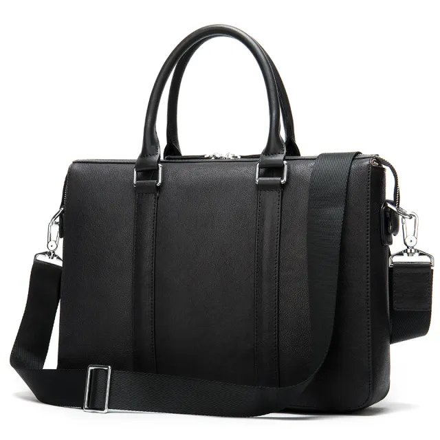 Men's Simple Solid Color Leather Briefcase Black - Shop at LoveMi