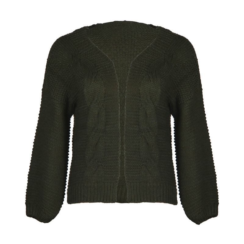 Pure Color Jacquard Blouse Jacket Casual Loose Cardigan Sweater Coat Women Olive - Shop at LoveMi