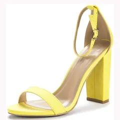 Bright Multicolour Suede Women's Chunky High Heel Sandals - Yellow - View 1