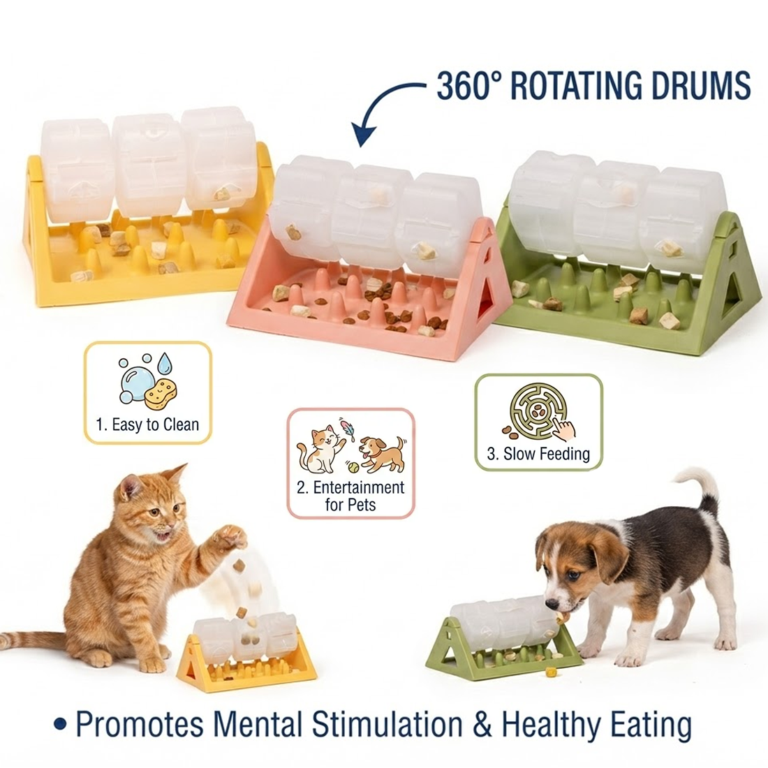Rotating Puzzle Dog Bowl Slow Feeder Anti Bloat Gulp Interactive Feed Dish 6