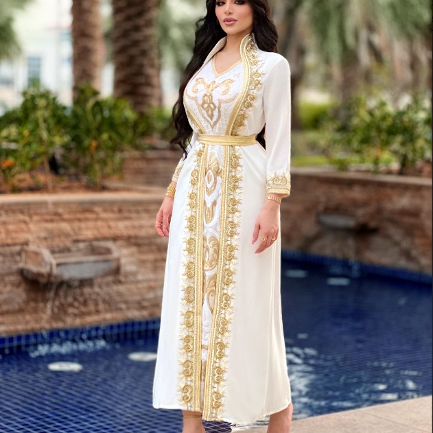 Gold Lace Sequined Embroidered Pearl Embroidery Dress — image 1