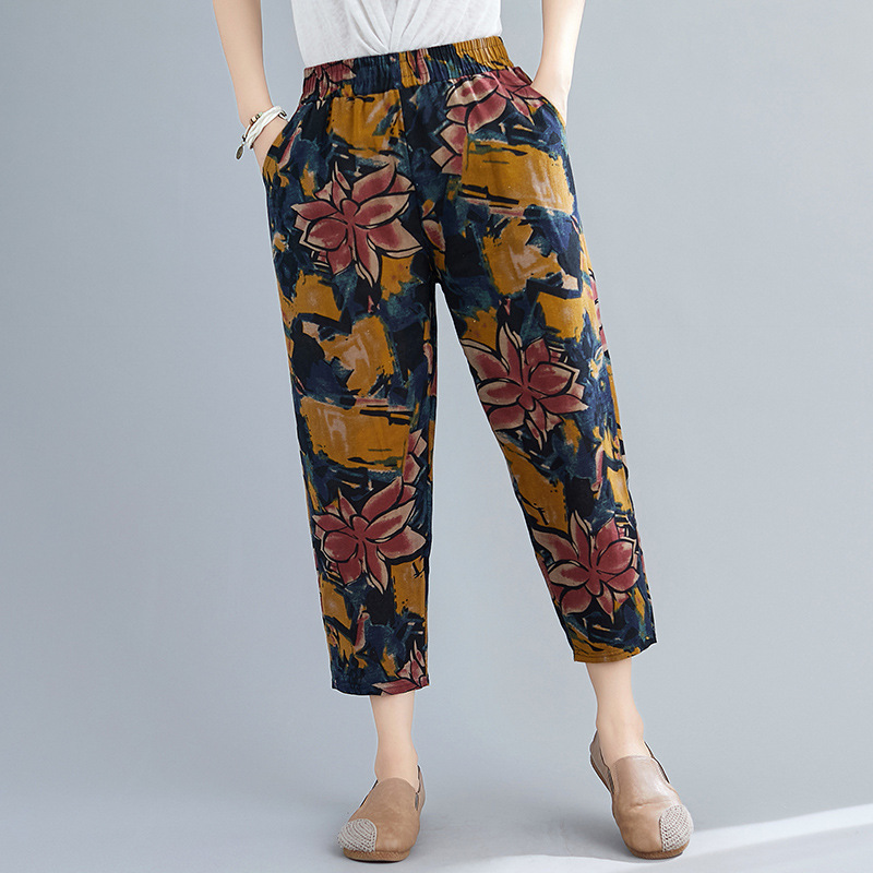 Title 5, Printed Cotton Linen Pants Women