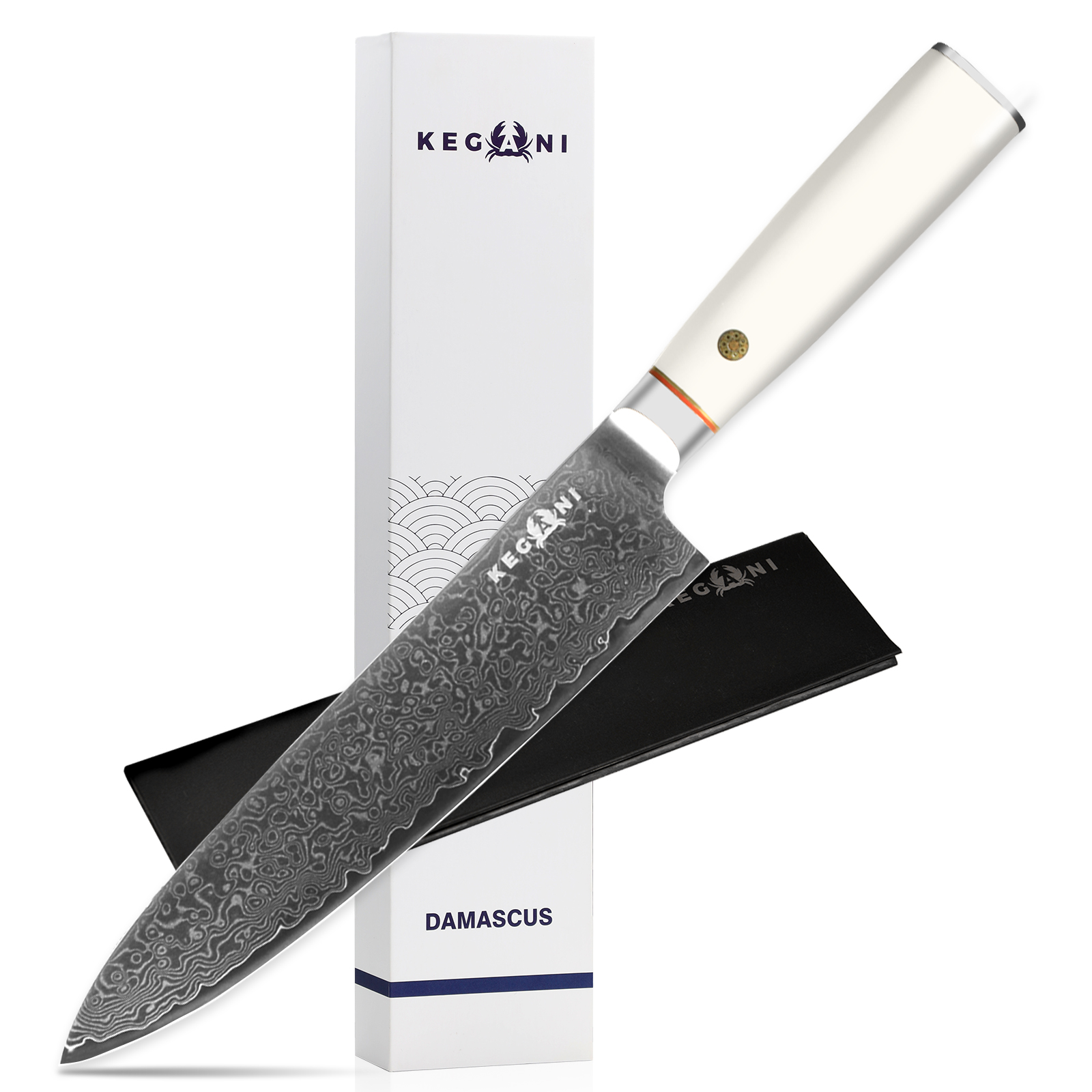 Kegani Chef's Knife - 8 Inch Professional Damascus Chef Knife, 67 Layers Japanese VG-10 Damascus High Carbon Kitchen Cooking Knife Ultra-Sharp Knives- Ergonomic Handle