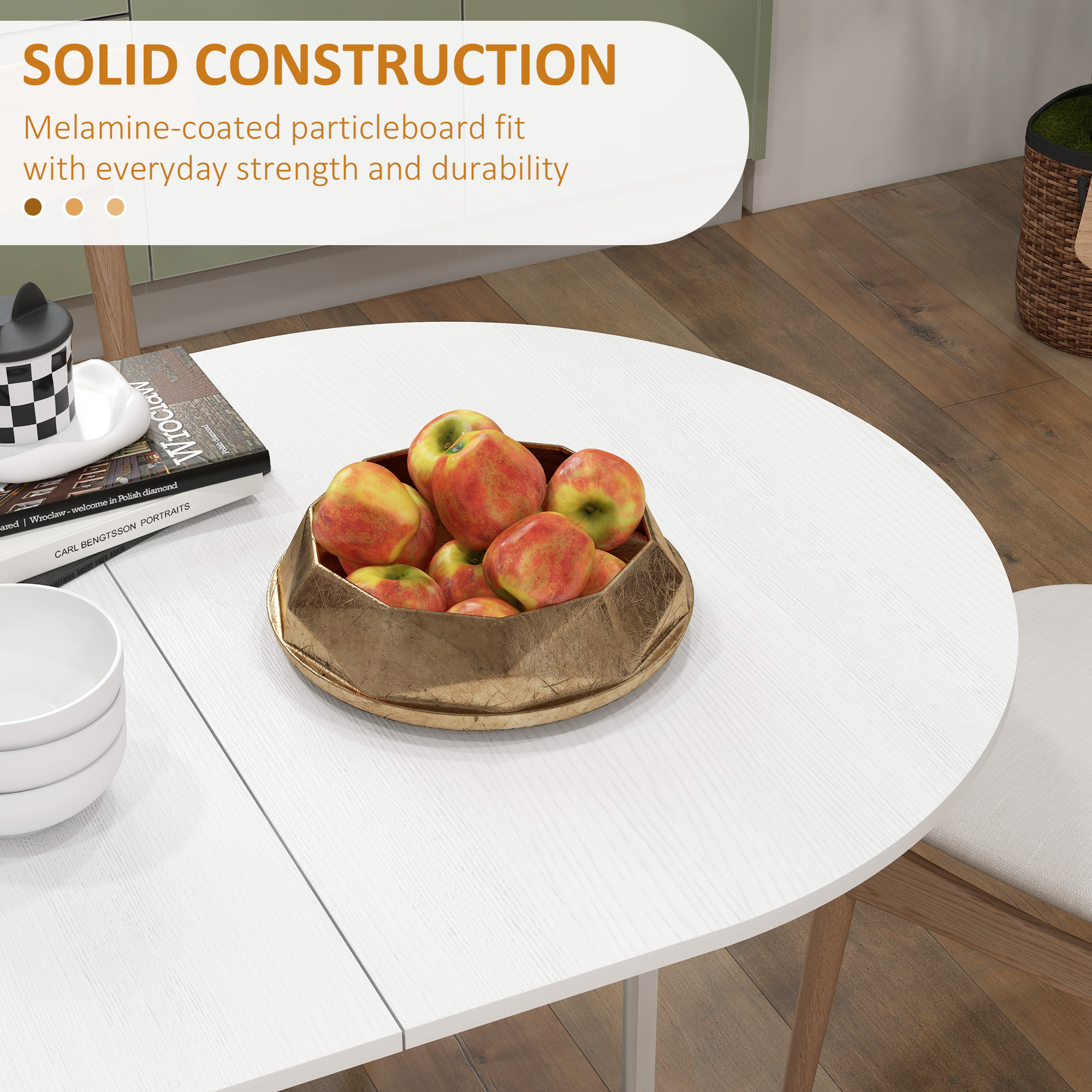 Folding Dining Table, Small-sized Oval Tabletop, White Wax Wood Grain — image 2