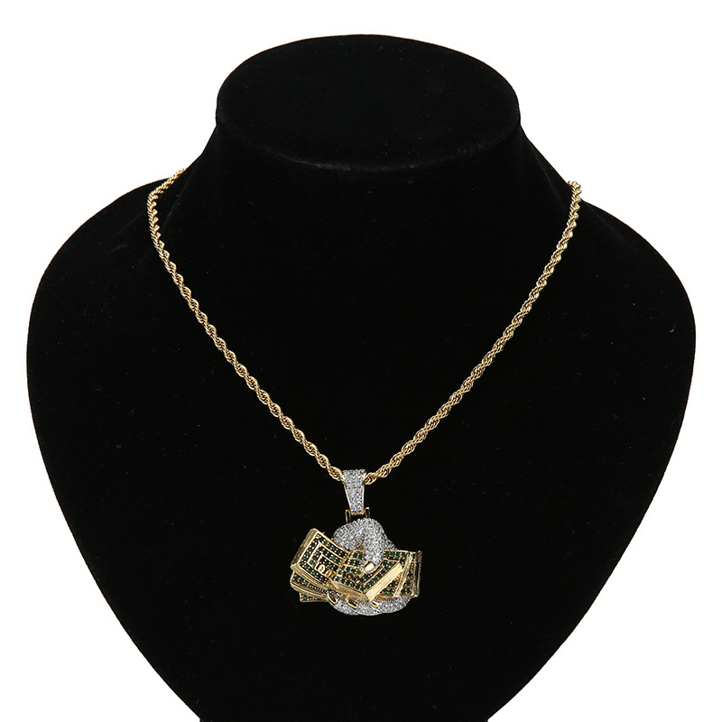 Zircon Hand Holding Dollar Men's Pendant Necklace