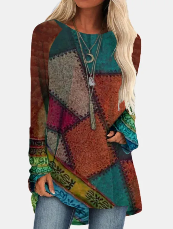 Autumn And Winter Plus Size Women's Fashion Printed Long sleeved T shirt Green - Shop at LoveMi